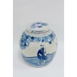 Chinese blue and white ginger jar and cover, painted with figures, 27cm high
