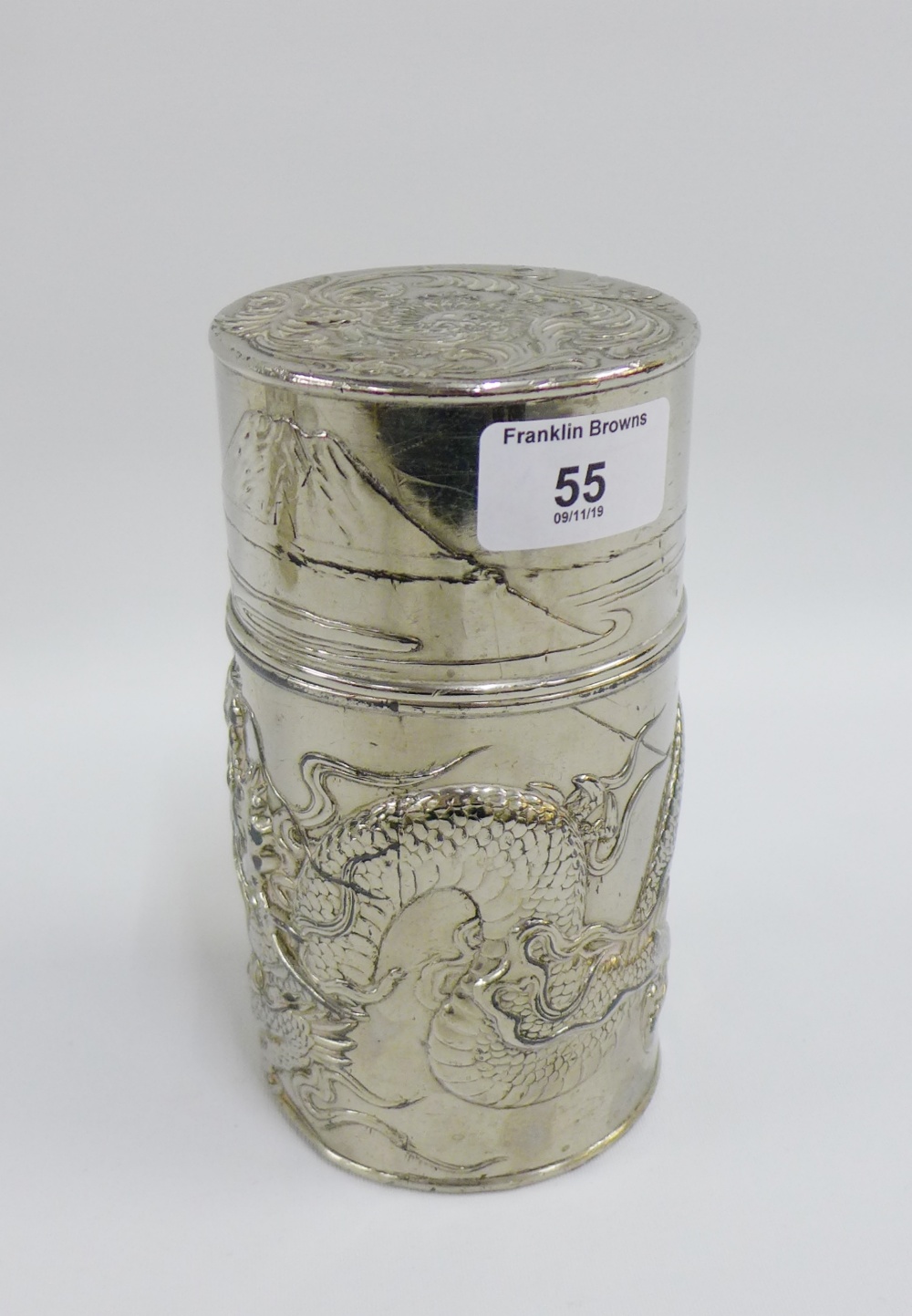 Japanese antimony dragon patterned tobacco jar and cover, 16.5cm high