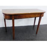 Mahogany d end table with tapered legs, 75 x 120cm