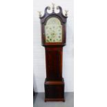 19th century mahogany longcase clock with broken swan neck pediment, brass eagle and urn finials and