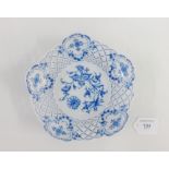 Meissen blue and white 'Blumen' patterned bowl with pierced bowl with blue cross sword marks