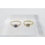 9 carat gold and platinum sapphire set ring together with diamond set dress ring on a gold band (2)