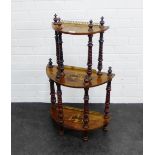 Rosewood and inlaid three tier what-not, 95 x 54cm