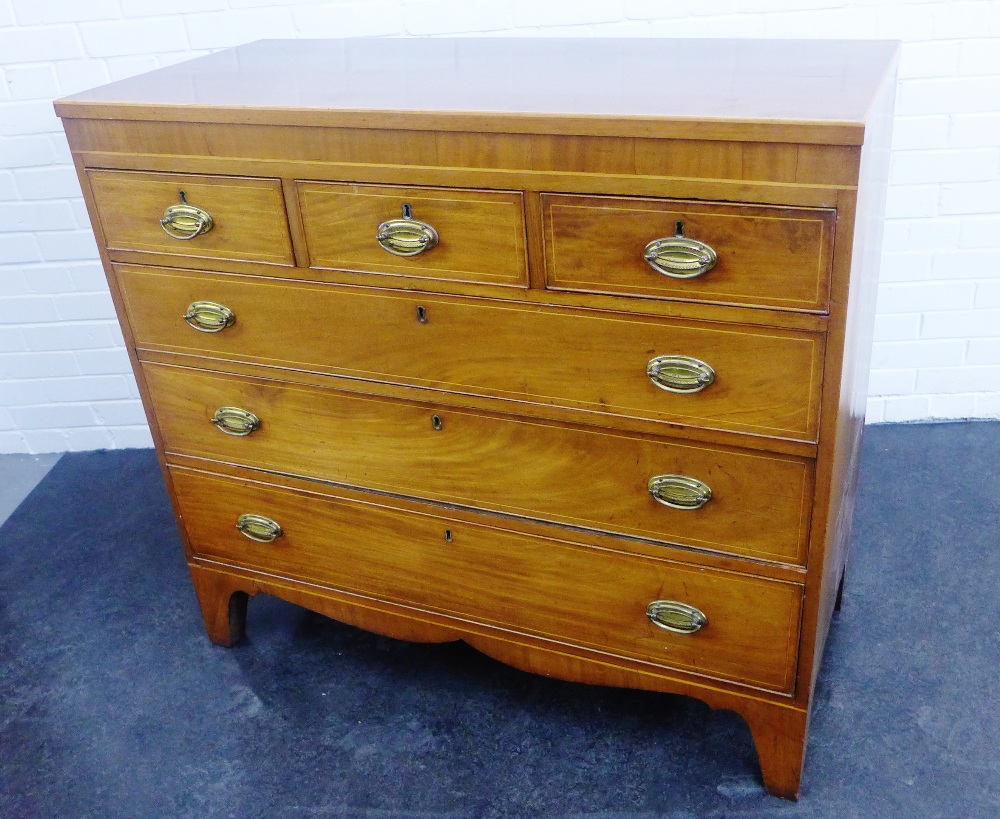 19th century mahogany and inlaid chest with three short drawers over three graduating long