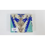 Isnic style tile with flower motif in blue, white and green (a/f), 13 x 11cm