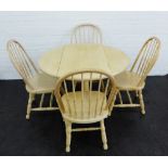 Modern pine dining set comprising drop leaf table and set of four hoop back chairs, 74 x 106cm, (5)