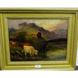 William Langley ( British, 1880-1920 ) 'Highland Cattle Watering' Oil-on-Canvas Signed, in a