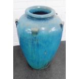 Large blue glazed garden urn vase, 65 x 45cm