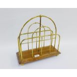 Oak and brass magazine rack, 35cm high