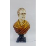 Bretby Walter Scott pottery bust, with impressed marks and black glazed socle base, 16cm high