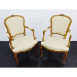 Pair of carved open armchairs with upholstered back, arms and seats, 98 x 62cm (2)