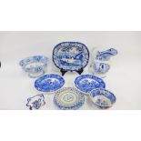 19th century Staffordshire blue and white ashet, 33cm, together with various other Staffordshire