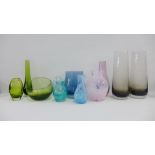Collection of Caithness coloured glass vases, tallest, 23cm, (11)