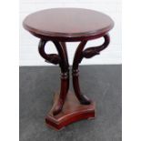 Hardwood table the circular on bird neck supports, 70 x 50cm