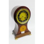Early 20th century mahogany and inlaid mantle clock with black enamelled chapter ring and gilt metal