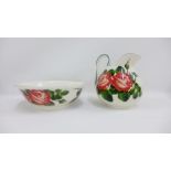 Griselda Hill pottery Wemyss ware 'Cabbage Rose' patterned ewer and bowl set, 20cm high, (2)