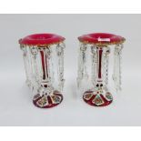 Pair of glass table lustres, 28cm high, (2)