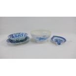 South East Asian blue and white bowl and saucer dish, together with a Japanese porcelain bowl on a