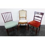 Group of two mahogany and one oak side chair, 96 x 46cm, (3)