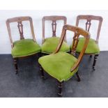 Set of four early 20th century side chairs with green upholstered seats, 86 x 48cm (4)