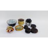 Mixed lot to include a craquelure pot lid, framed, a Japanese earthenware tobacco jar, various