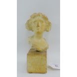 Contemporary stoneware Head and Shoulders female bust on a square plinth base, 17cm high