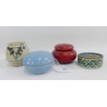 Mixed lot to include a blue glazed Chinese jar and cover, a Famille Verte circular stand, a red