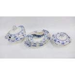 Quantity of Staffordshire blue and white serving dishes, sauce boats and tureens etc., (contained
