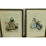 Two coloured French prints in glazed frames, 25 x 35cm, (2)