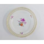 KPM Berlin porcelain cabinet plate, with gilt edged reticulated rim and hand painted floral sprays