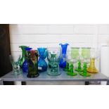 Collection of coloured lamps, glasses and vases, (a lot)
