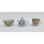 Chinese blue and white Kangxi type teapot of small lobed form, painted with flowers together with