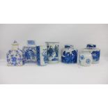 Collection of modern blue and white Chinese pottery to include caddy's with covers and two vases