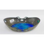 Tudric pewter and enamel bowl, stamped Tudric to the base and numbered 0535. 25.5cm long (a/f)