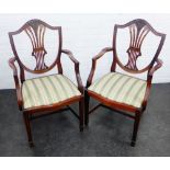 Pair of modern shield back open armchairs with upholstered seats (2)