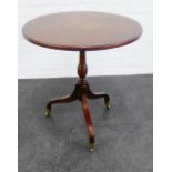 Mahogany and inlaid circular topped tripod table, 64 x 60cm