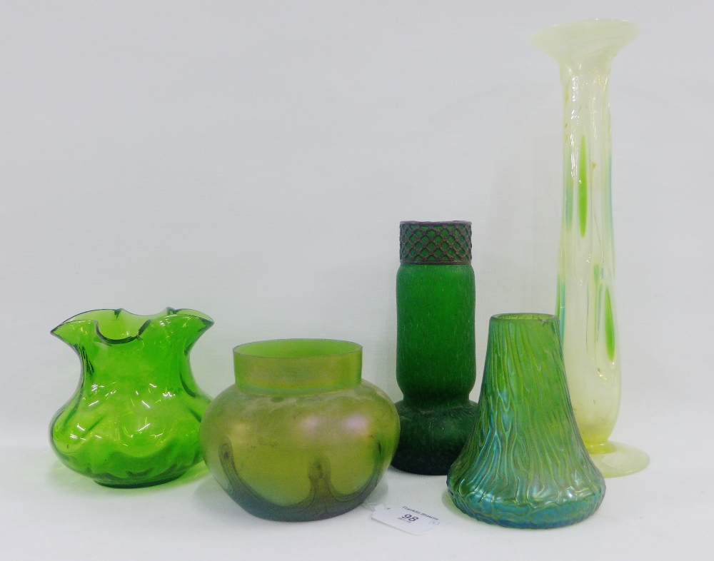 Collection of Austrian and other Art Nouveau glass vases, tallest 31cm high