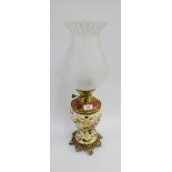 Ideal Brenner ceramic oil lamp with etched glass opaque shade