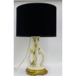 Moore table lamp base, floral encrusted on a faux giltwood ceramic chinoiserie stand, with printed