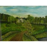 19th Century School 'Country House' Oil-on-Canvas Signed with initials, JT and dated 1893, in a