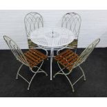 White garden table and four metal chairs, 78 x 78cm, (5)