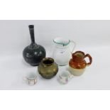 Mixed lot to include two Chinese canton enamelled cups, a Staffordshire Harvester jug and two