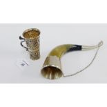 Eastern white metal beaker and a white metal mounted horn (2)