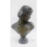 Stoneware bronze patinated head and shoulders bust, signed with a monogram WA and dated '96,