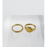 9 carat gold wedding band and a 9 carat gold signet ring (2)