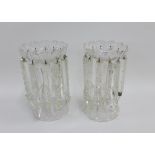 Pair of clear glass table lustres, 24cm high, (2)