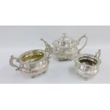 Epns three piece teaset comprising teapot, sugar bowl and milk jug (3)