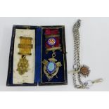 Silver and enamel Masonic medallion together with another with London silver hallmarks and a