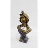 Bronze Art Nouveau style head and shoulders bust of a female figure with an indistinct impressed