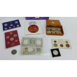 Collection of UK Royal Mint proof set coins and some world bank notes etc., (a lot)